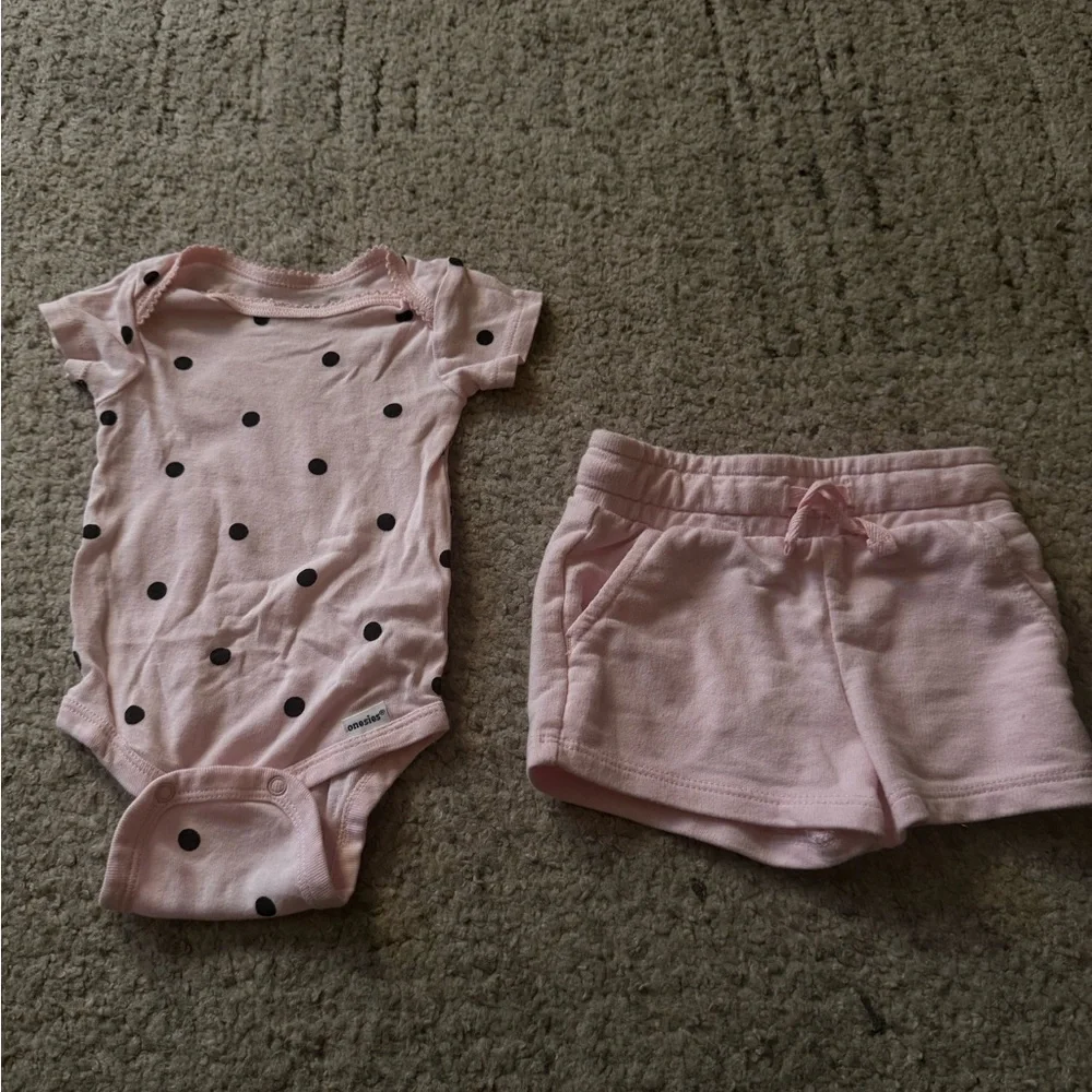 Gerber Pink and Black Polka Dot Bodysuit and Shorts Set